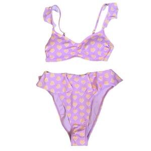 New Stoney Clover Lane Pink Polka Dot Ruffle Bikini Size Small